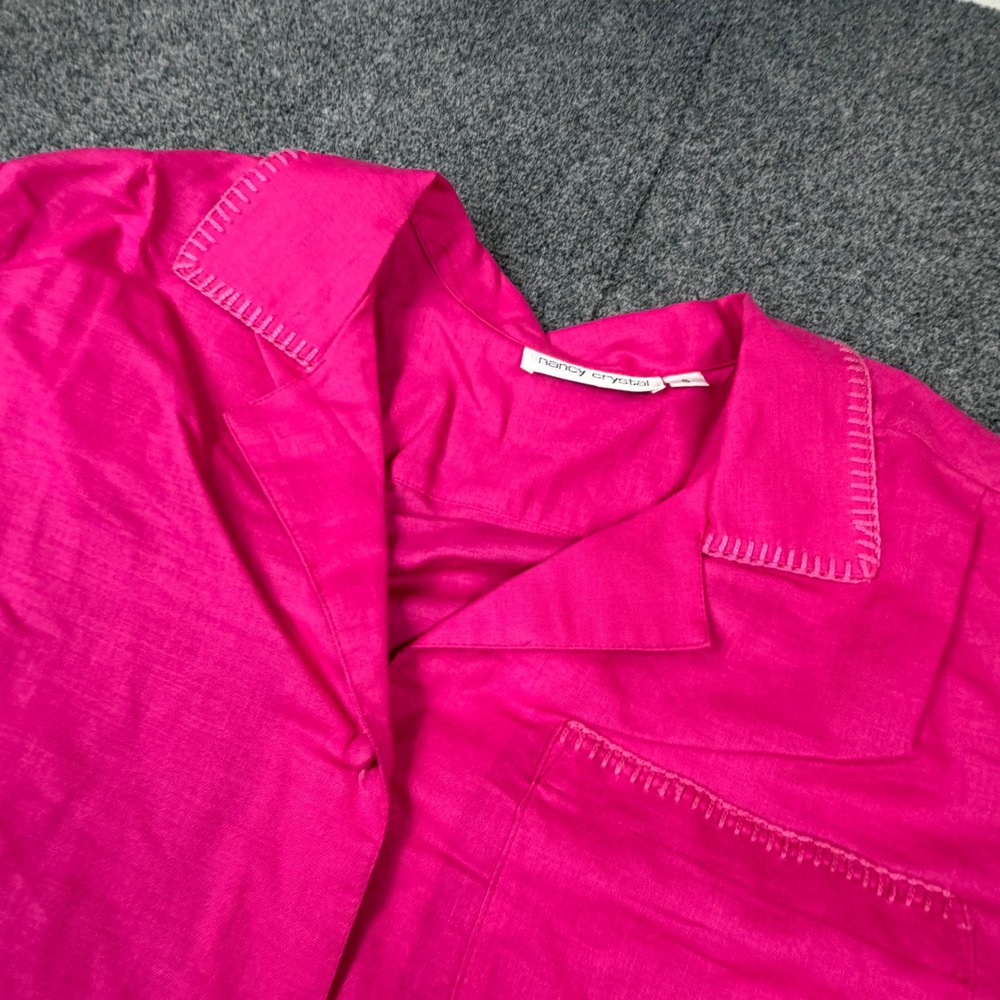 VTG Hot Pink Linen Blend Whipstitch Short Sleeve Button‎ Shirt Womens Size 6 NEW